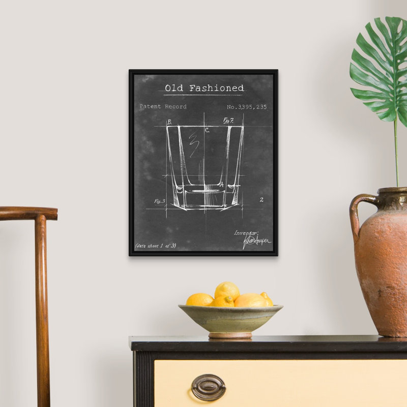 Barware Blueprint I - Impression sur toile, Cadre flottant noir, H 21,7 po x l 17,7 po x P 1,75 po