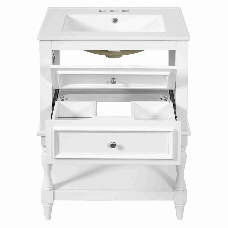 Meuble-lavabo de salle de bain avec lavabo en céramique, Blanc