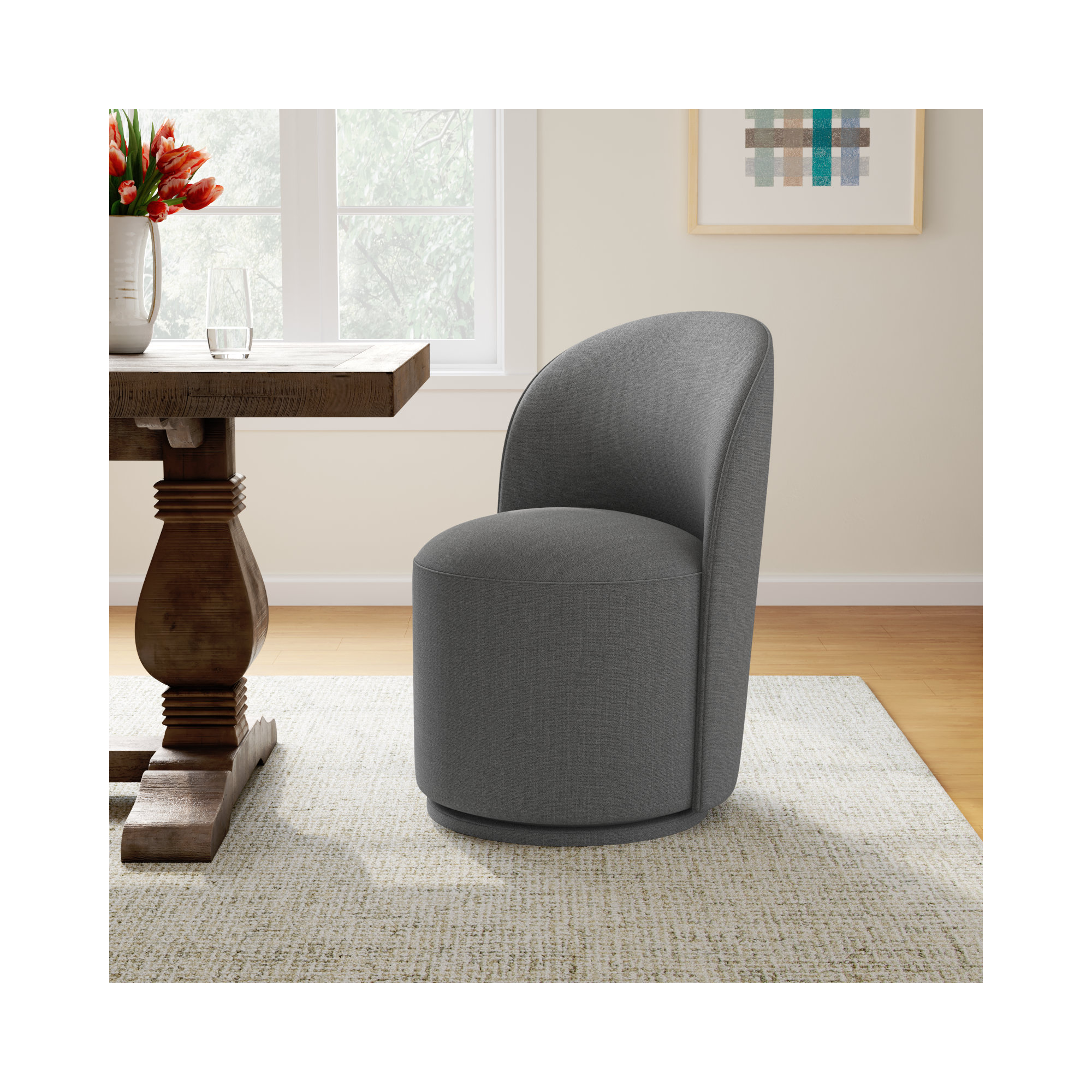 Sharlene Swivel Side Chair, Effie Smoke Performance Linen