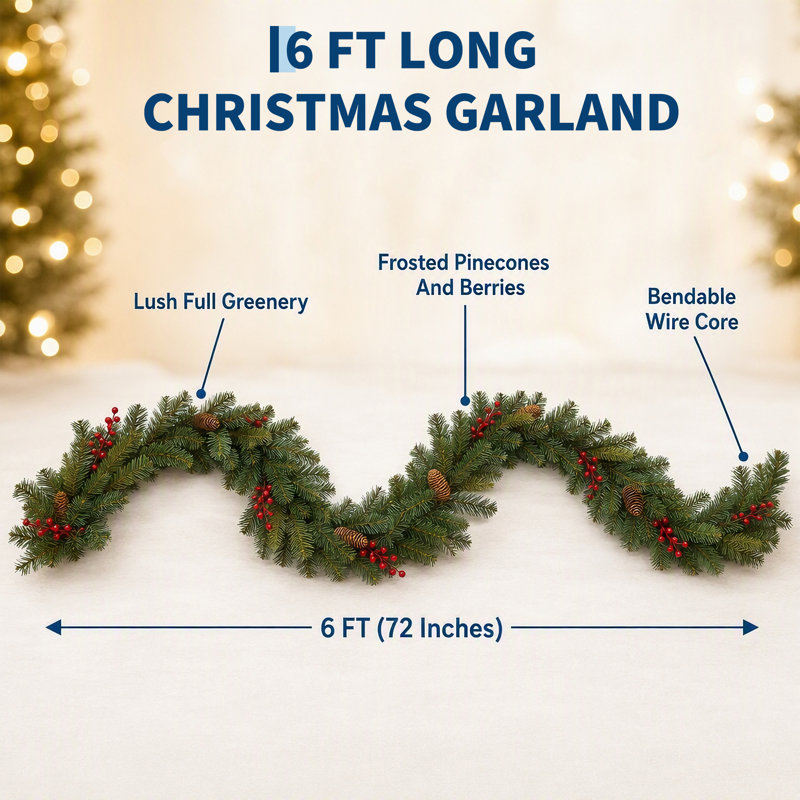 Guirlande de Noël pré-illuminée de 1,8 m avec 30 lumières DEL et minuterie. Guirlande de Noël pré-illuminée avec 30 lumières DEL et 8 modes d'éclairage.