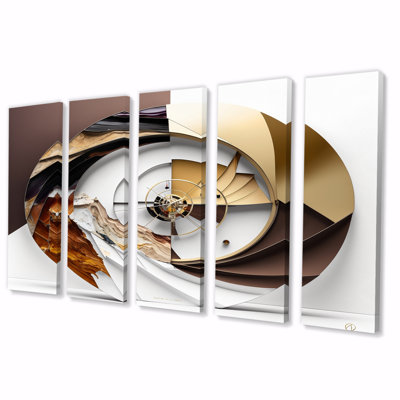 Caclulation The Universe Vintage Spiral Art IV - Abstract Spirals Wall Art Living Room - 5 Equal Panels
