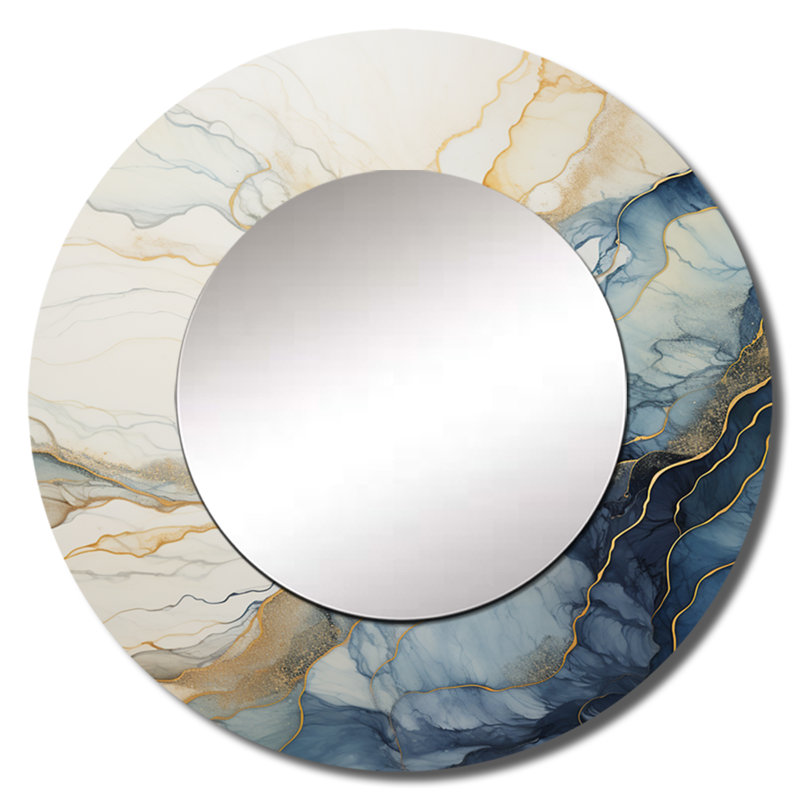 Beige minimalisme Calm River Forest II - miroir de rivière, miroir mural décoratif rond traditionnel, impression d'art en métal