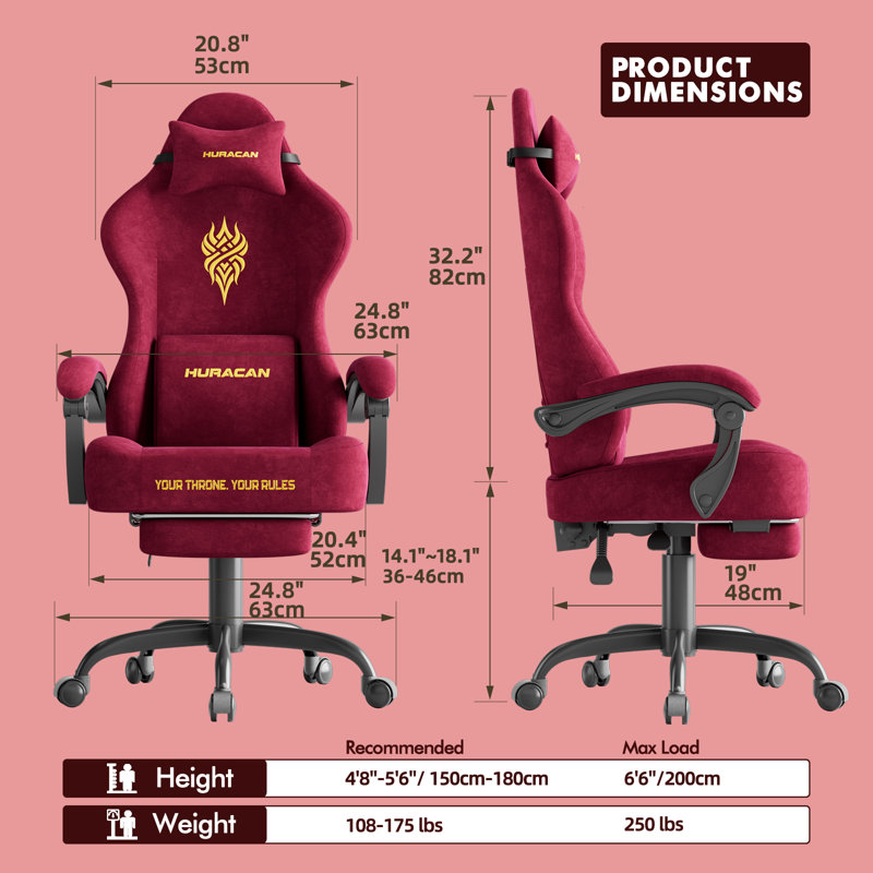 Fauteuil de jeu ergonomique en velours avec repose-pieds Soontrans, Rouge