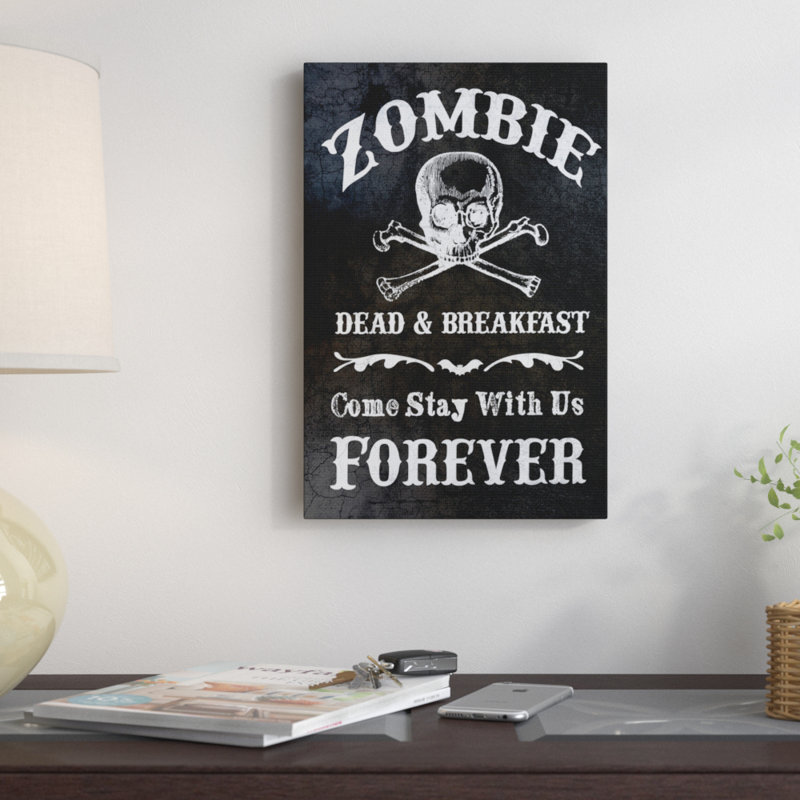 "Zombie Bed and Breakfast" par Daphne Polselli - reproduction d'art textuel sur toile, H 30 po x l 24 po x 1,5 po