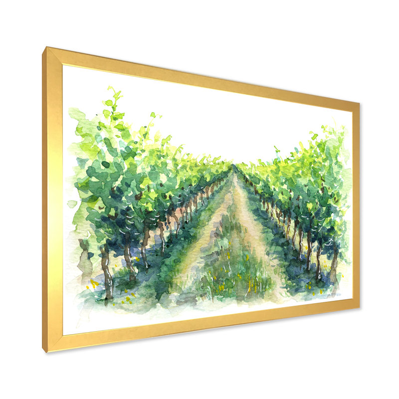 Scène de campagne - Vineyard Road - peinture sur toile, H 24 po x l 32 po x 1,5 po, Toile encadrée d'or