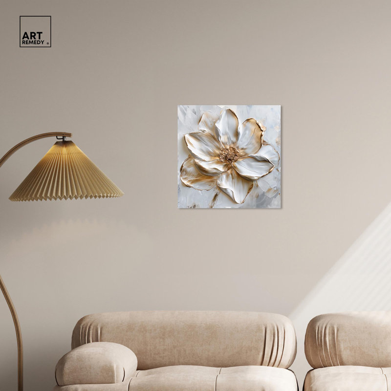 Ivory White Floral Wrapped Canvas Art, 20" x 20"