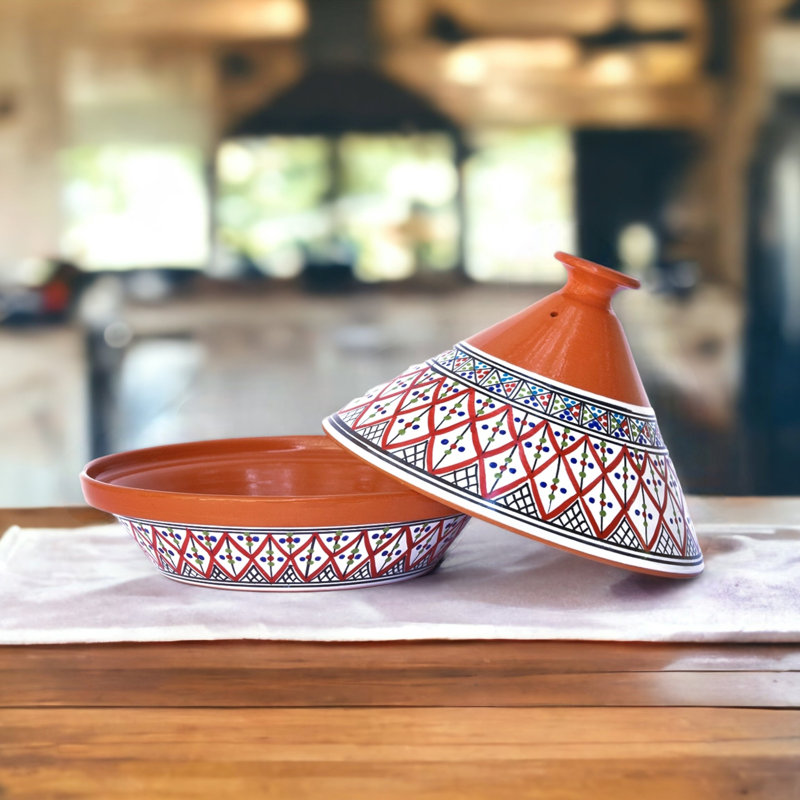 Kamsah Moroccan Ceramic Round Tagine, 5.5 quarts, Red