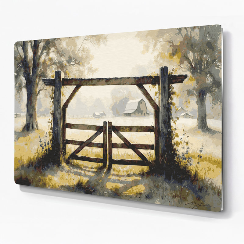 «Farm Farm Gate», art mural en métal beige, H 11 po x l 14 po