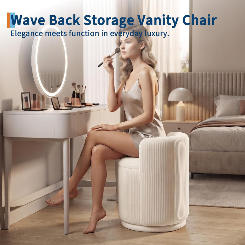 Chaise en velours côtelé avec rangement, chaise de maquillage pivotante à 360° pour coiffeuse, Corduroy