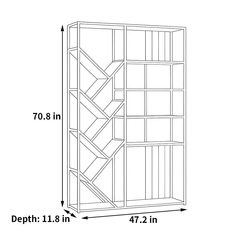 Bibliothèque créative et artistique, (5 tablettes) H 70,8 po x l 47,2 po x P 11,8 po, Noir / blanc