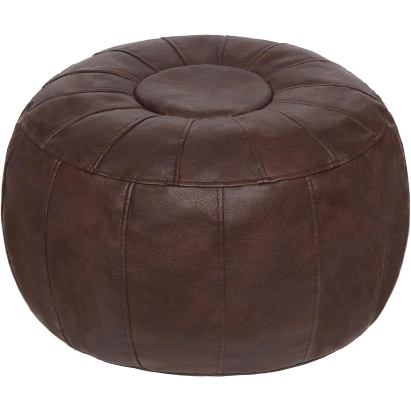 Colombe Upholstered Pouf, Dark Brown Leather Match/Leather