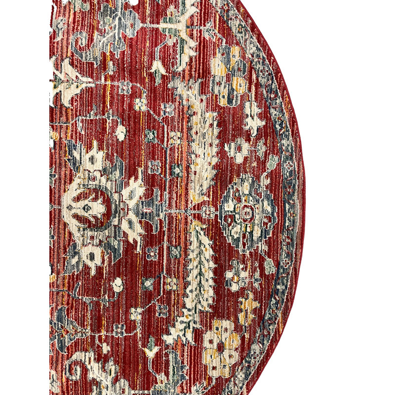 Oriental Machine-Made Red Area Rug, Round 8'