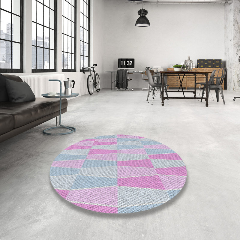 Tapis rose à motif géométrique Kingswood, Rond 5 pi