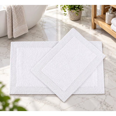 Premium Cotton Bathmat White Rugs (set of 2)