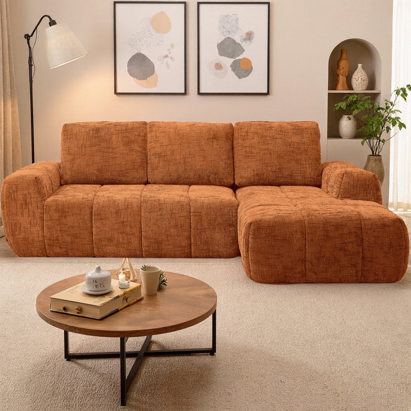 Modern Oversized L-Shaped Sectional Sofa, Chenille 4-Seater Couch with Chaise and Removable Pillows, No Assembly Required Compression Sofa for Living Room, Apartment