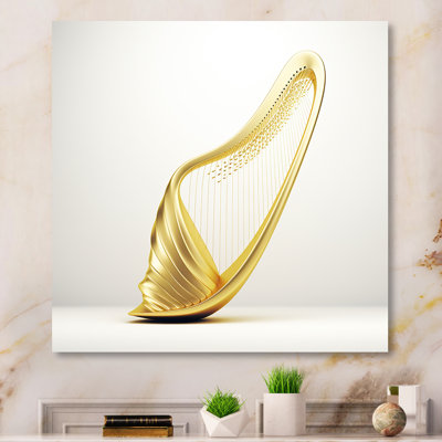 «Harp Harmony Golden Serenity - Music», reproduction d'art murale en métal