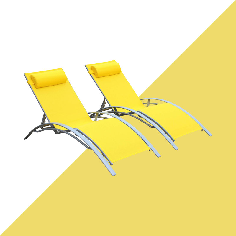 Sebastien 160cm Long Reclining Chaise Lounge Set, Grey, Yellow