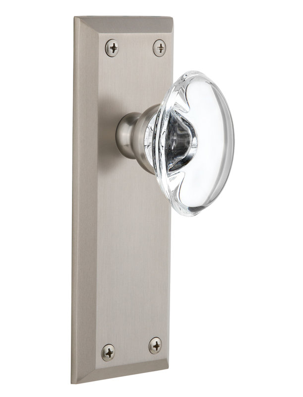 Double plaque Grandeur Fifth Avenue avec bouton de porte en cristal Provence, Nickel satiné