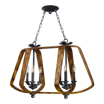 Lustre géométrique à 6 lumières avec détails en bois Calana