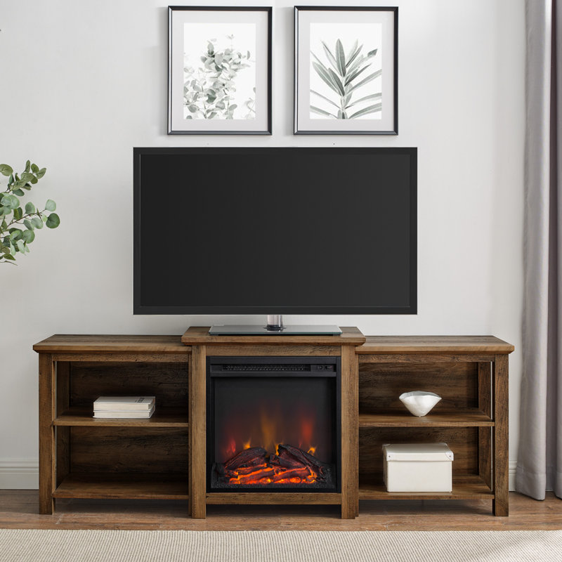 Woodbury 70" Media Console with Electric Fireplace, Rustic Oak