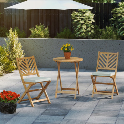 2 - Person Acacia Wood Foldable Patio Dining Set with Round Table and Cushions
