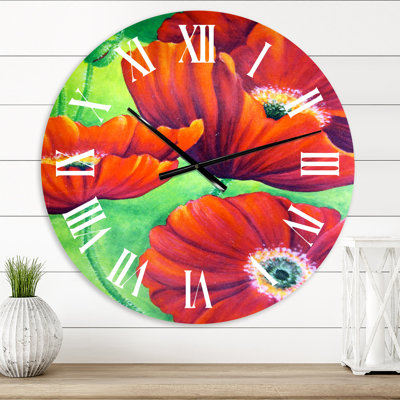 Red Blossoming Poppies VII - Horloge murale traditionnelle