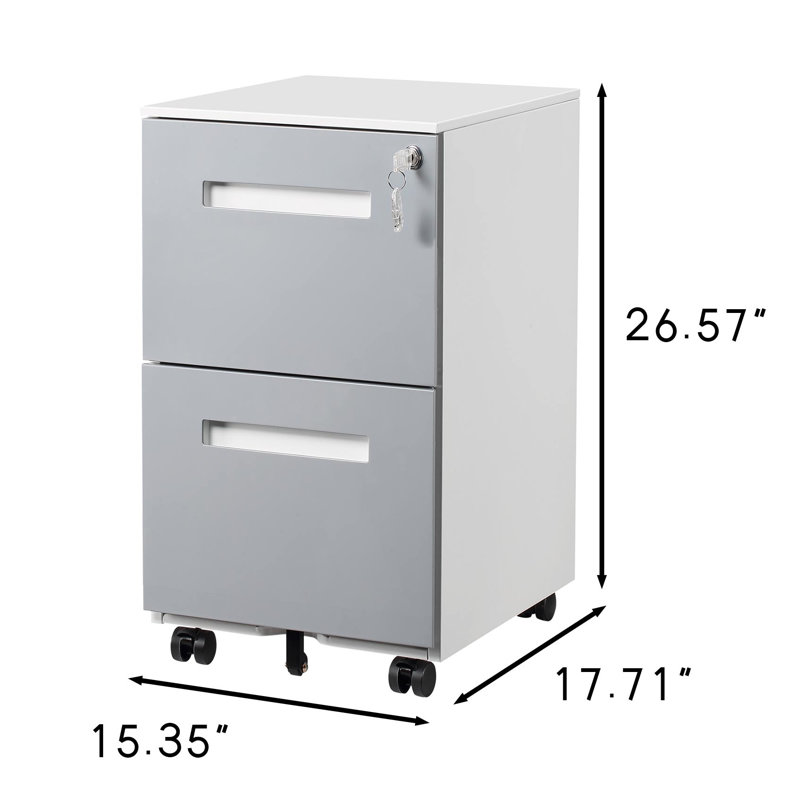 Classeur mobile en métal 2 tiroirs avec mécanisme de verrouillage, rangement de bureau roulant pour formats lettre et A4, gris