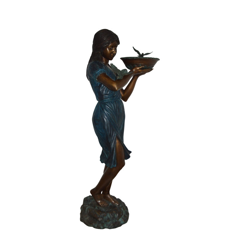 Eutropios Lady holding a tray bronze statue fountain - Size: 17"L x 23"W x 62"H.