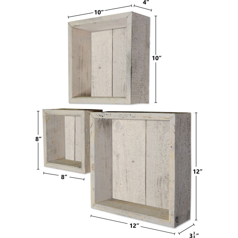 Ensemble de 3 tablettes murales Vintage Farmhouse Shadow Box, Blanc craie cendré