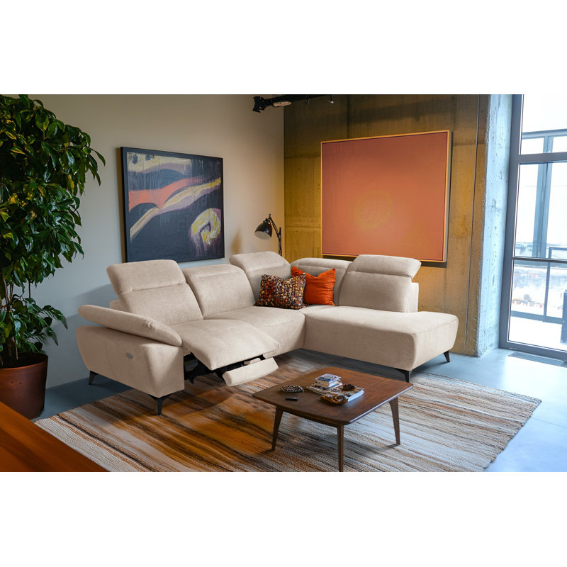 Relaxio Stylish Corner Sofa with Power Reclining & Multi Position Headrests & Adjustable Armrest, Right Hand Facing, Beige