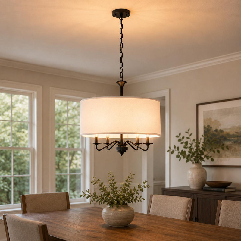 5-Light Drum Chandelier With Fabric Shade