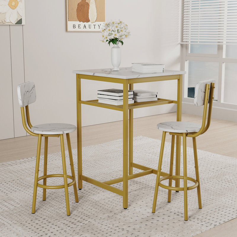 Table de bar, équipée de 2 tabourets de bar, avec dossier et cloison