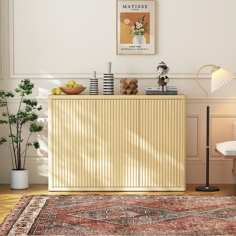 Fluted Sideboard Buffet Cabinet with Adjustable Shelves – Modern Storage for Dining Room, Living Room, Kitchen, Hallway