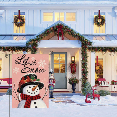 Drapeau de jardin décoratif pour l'extérieur de jardin en forme de flocon de neige 12 x 18 pouces Let It Snow
