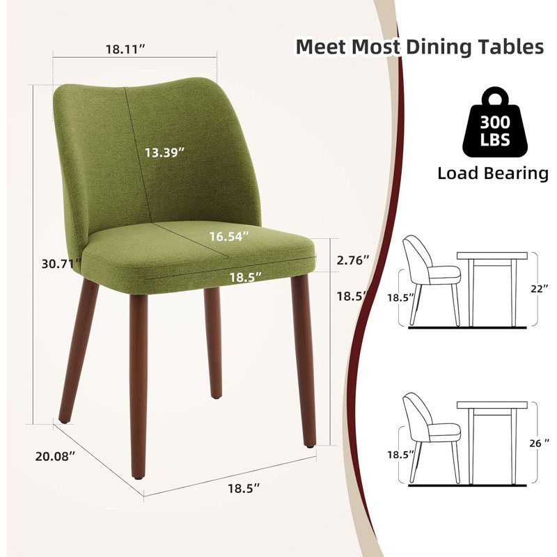 Ensemble de 6 chaises de salle à manger style Mid-Century rembourrées avec pieds en bois, chaises de cuisine avec structure en bois franc