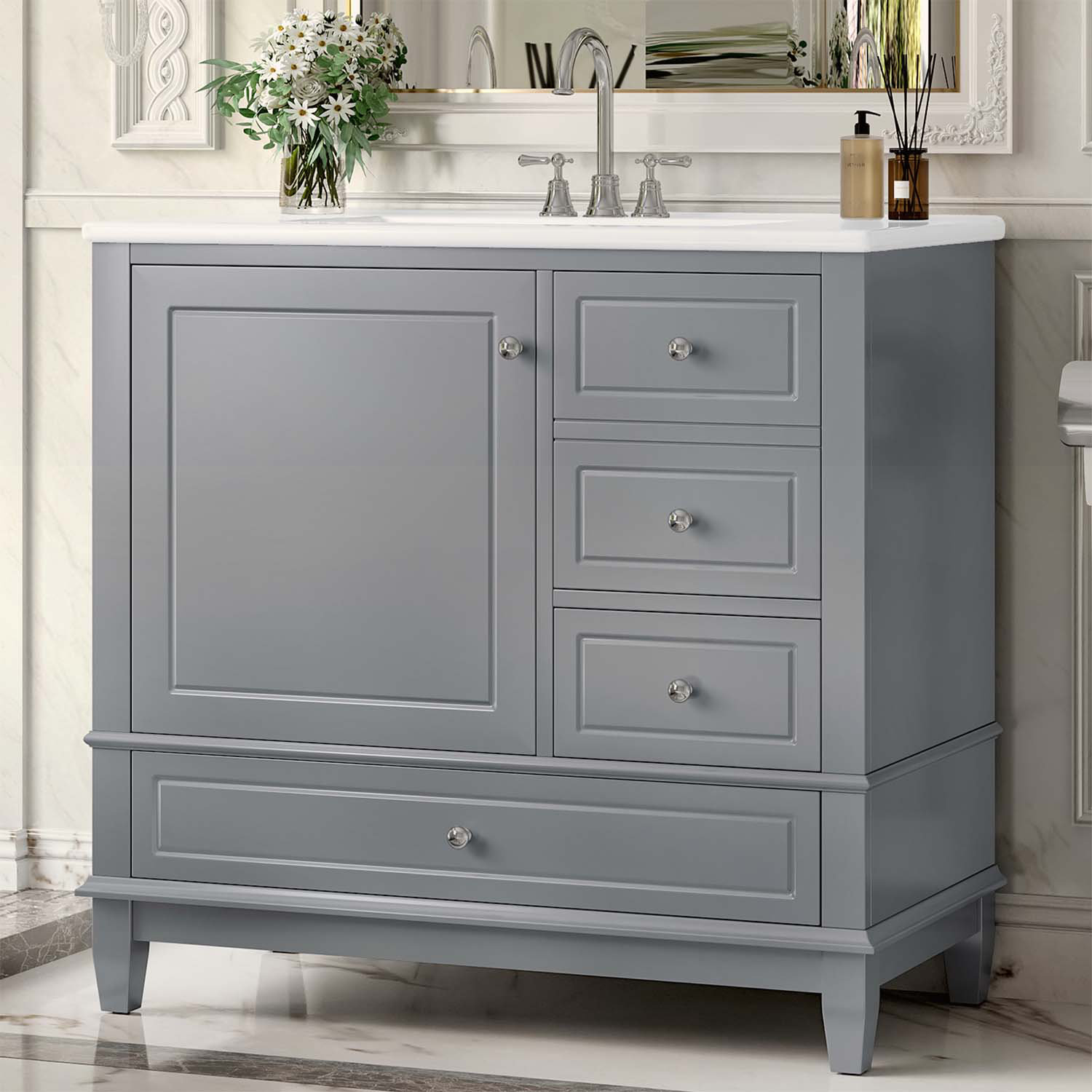 Wildon Home® Elegant Bathroom Vanity with Ceramic Sink,Drawers,and ...