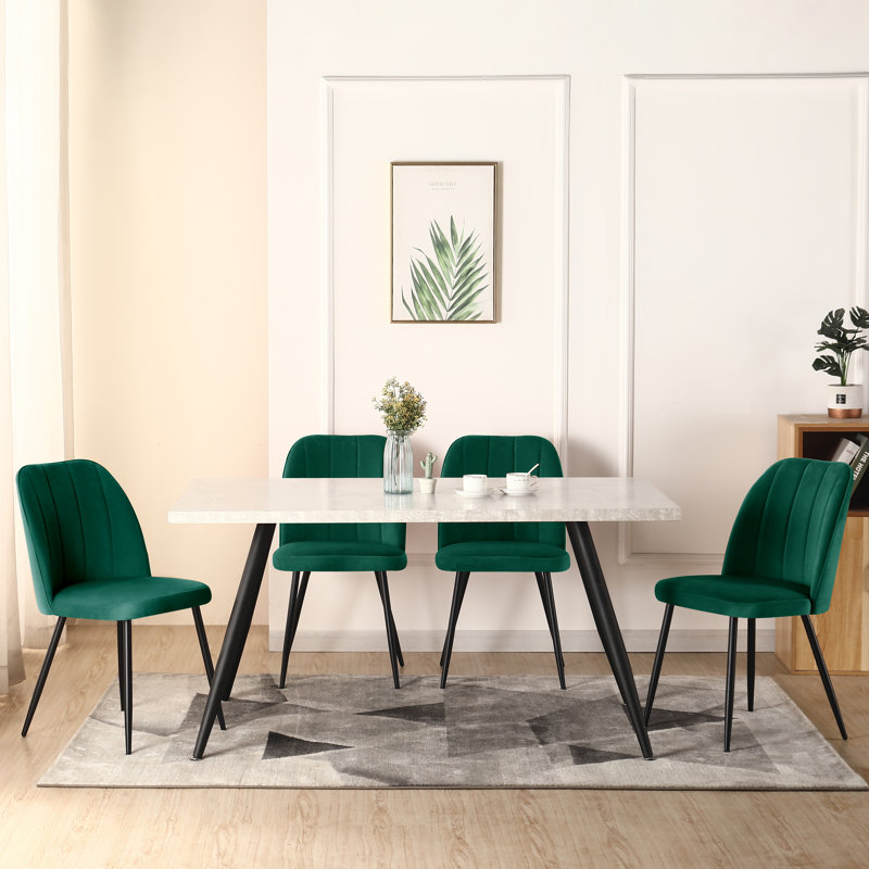 Tufted Velvet/Suede Upholstered Armless Dining Chair with Adjustable Feet, Green