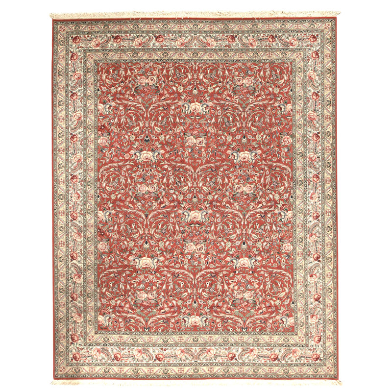 Hand Knotted Wool Oriental Area Rug in Rust And Ivory