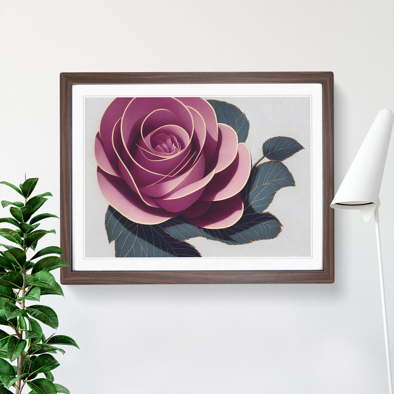 XH1022-7556X Rose Flower Deco Vol.1 - Single Picture Frame Painting, Walnut , 46cm H x 64cm W x 2cm D