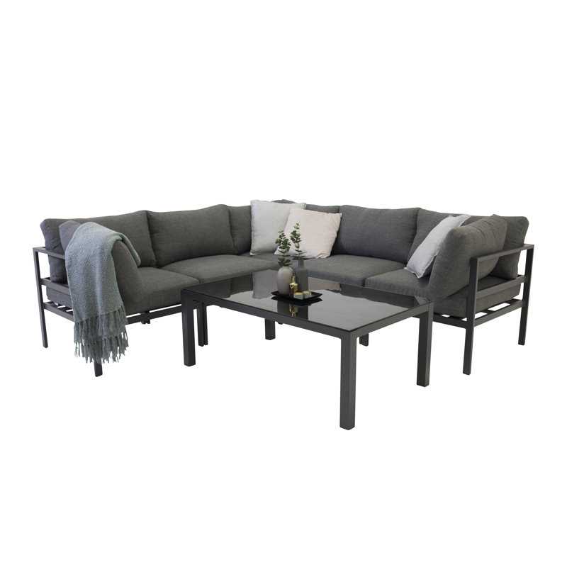 Doney 97cm Wide Metal Patio Sectional with Cushions