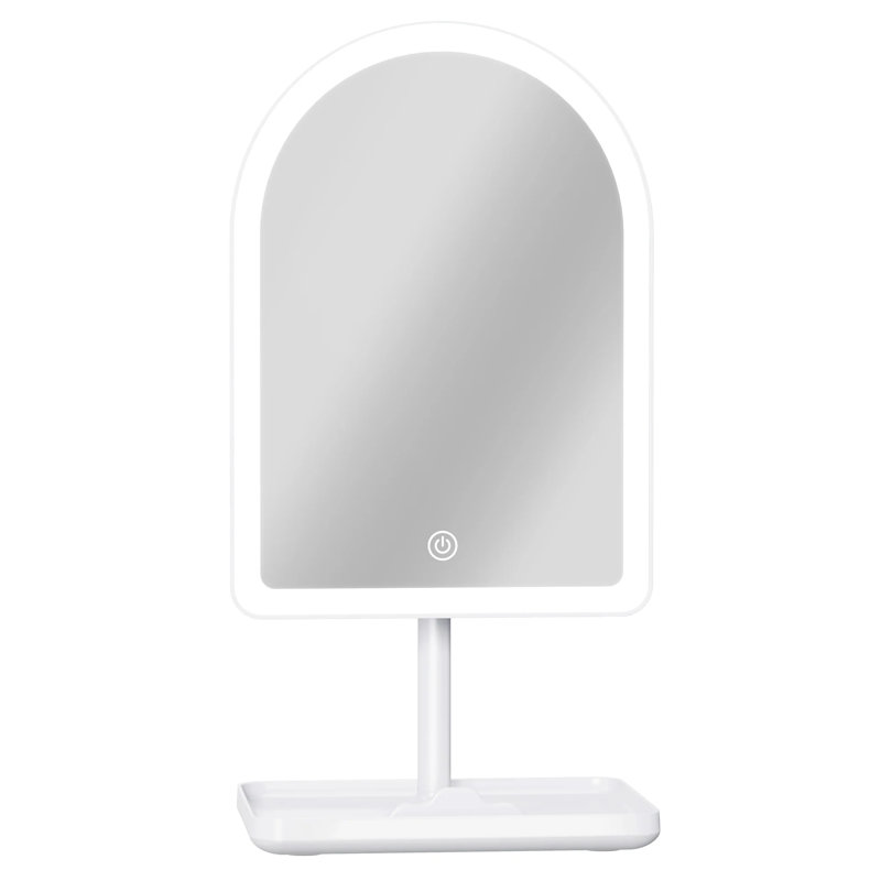 Miroir de maquillage de table à trois tons à DEL avec plateau pour téléphone Impressions Vanity