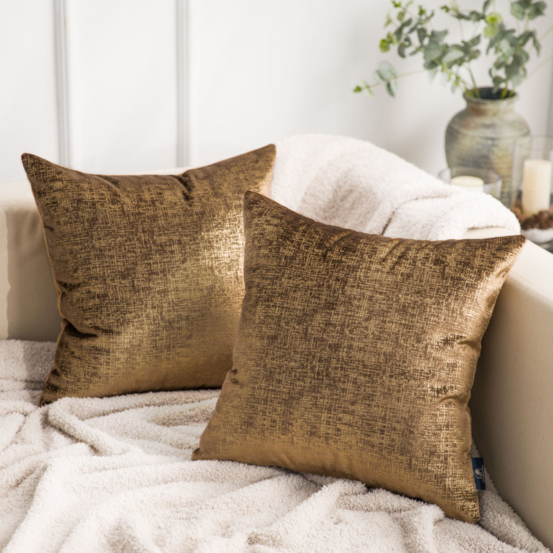 Beige Textured Velvet Throw Pillow, Decorative Cushions for Sofa Bed, Beige, Square 20", Polyester