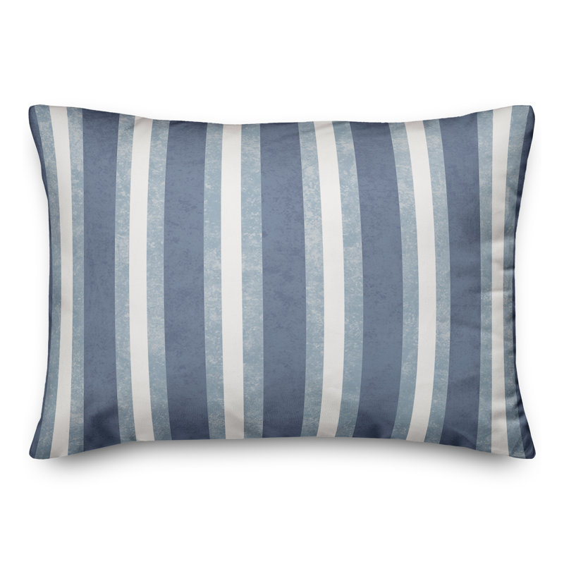 Blue and White Striped Polyester Outdoor Throw Pillow