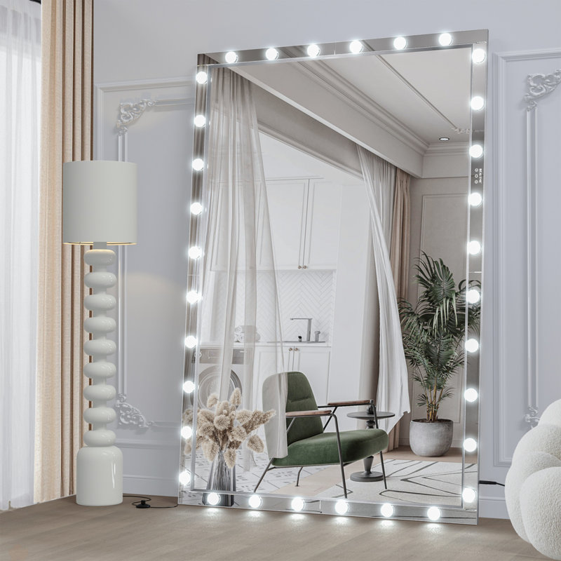 Hollywood LED Full Body Mirror With Lights Extra Large Full Length Vanity Mirror With 3 Color Mode Lights, Vertical Horizontal Hanging Aluminum Mirror For Dressing Rooms, Bedroom Silver, 72X48 Inches