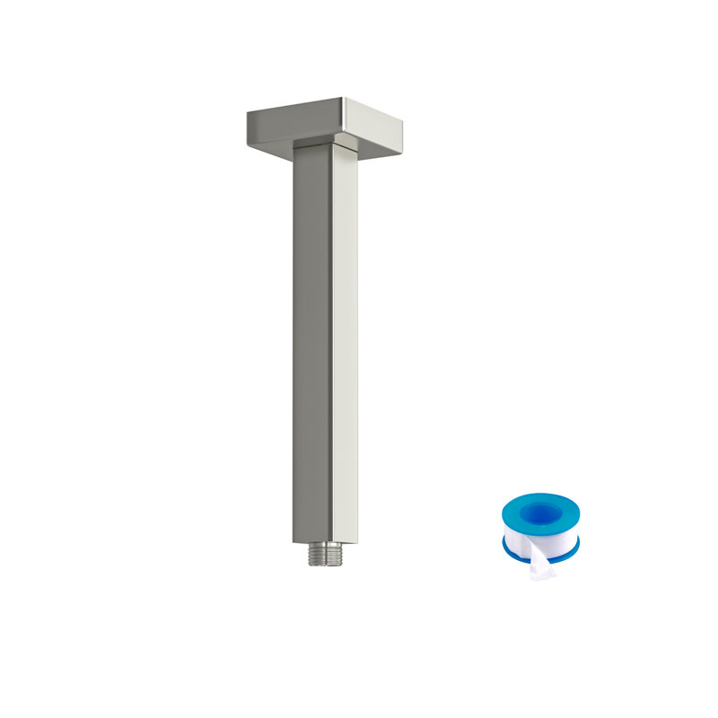 Bras de douche carré 8 po avec bride, Nickel brossé