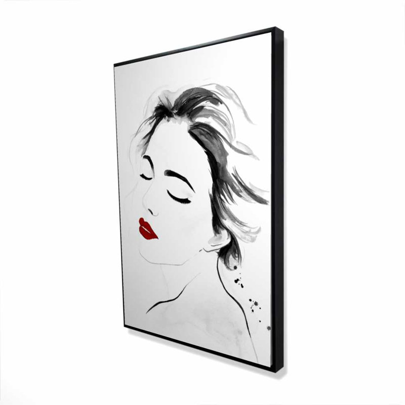 Portrait de femme à l'aquarelle à droite | Art sur toile rouge