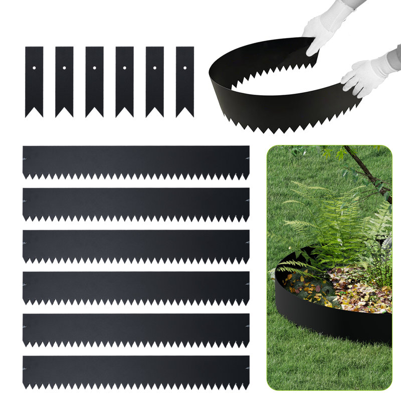 Bordure de paysage en acier, paquet de 8 bordures de jardin en acier, bandes de L 40 po x H 6 po, bordure de marteau avec 8 pinces, bordure de paysage pliable en métal pour cour, jardin, pelouse