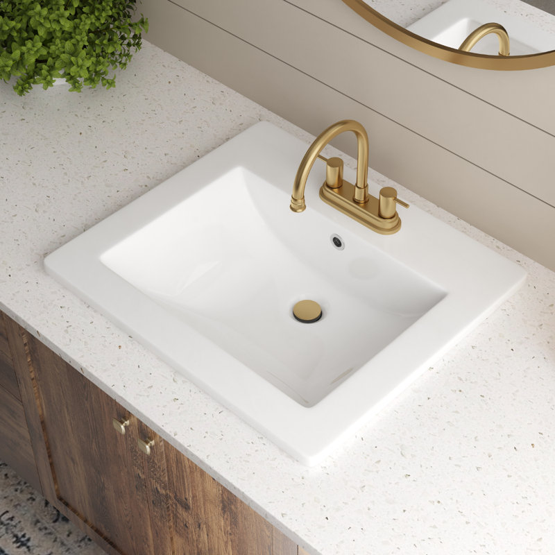 Los Flexi White Drop In Bathroom Sink Ceramic Rectangular with Faucet Hole & Overflow, 20.87" L x 18.31" W x 6.89" H
