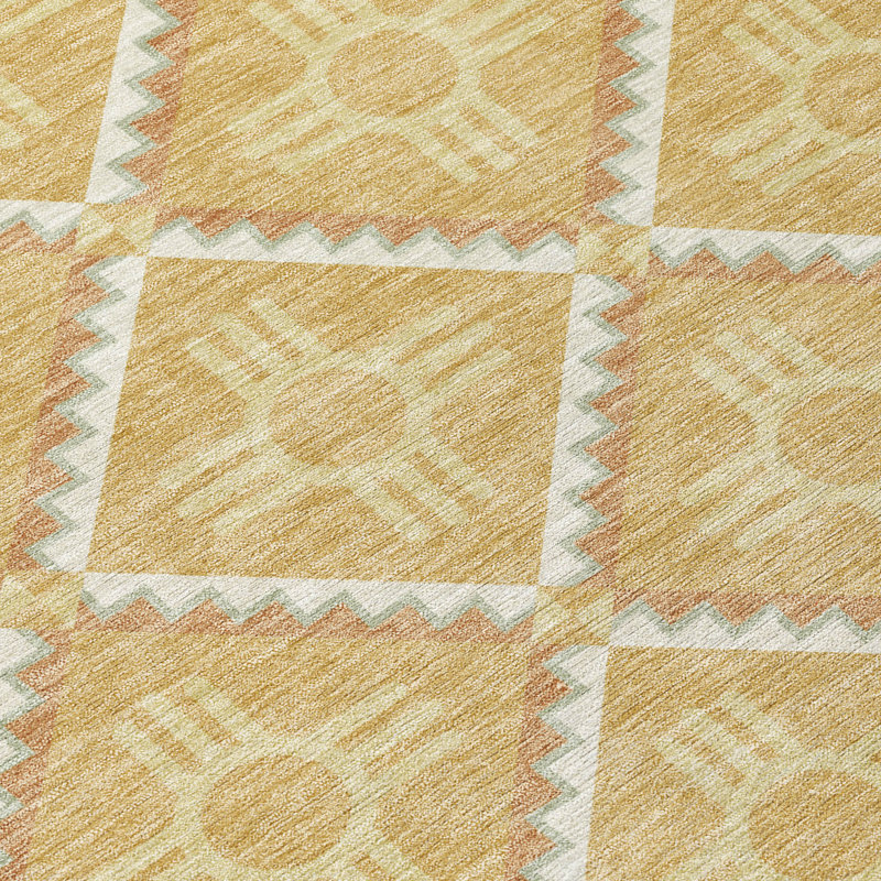 Machine Washable Indoor/Outdoor Chantille ACN2686 Geometric Rug, Gold, 9' x 12'