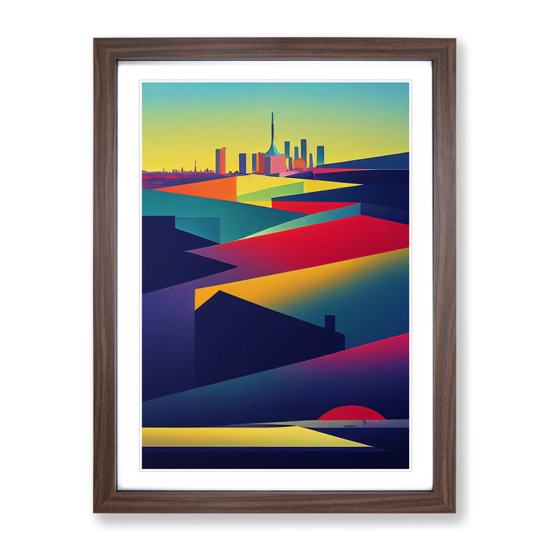 Modern City Skyline Abstract - Framed Print, 34cm H x 25cm W x 2cm D, Brown Framed